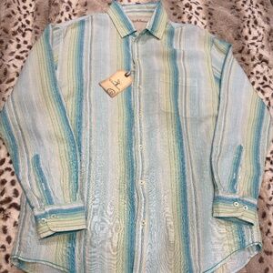 NWT Men's CARIBBEAN Striped Linen-Cotton Long-sleeve Shirt